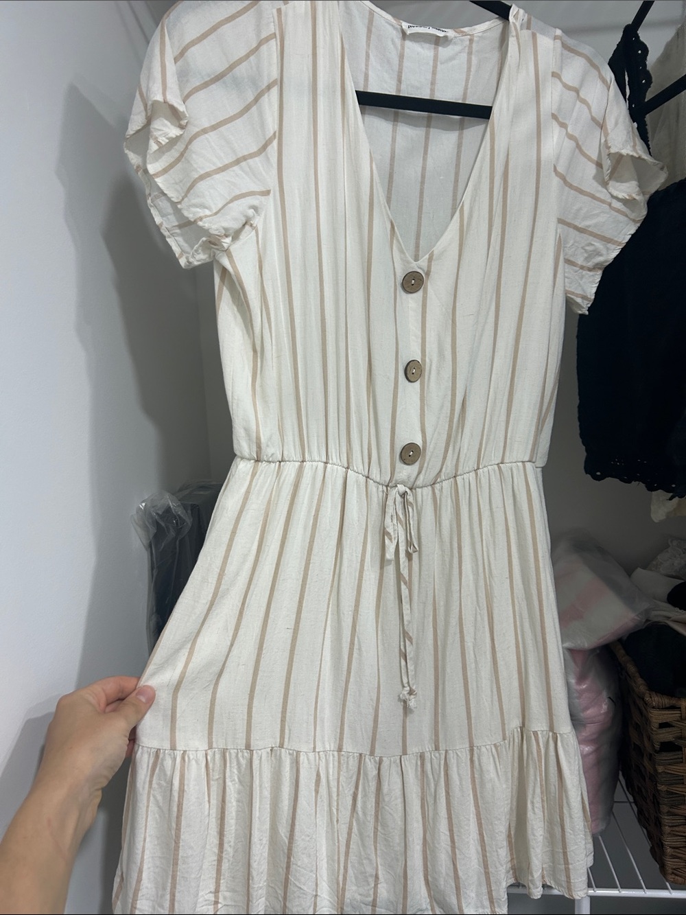 Newbury Kustom Cream Dress with Tan Stripes